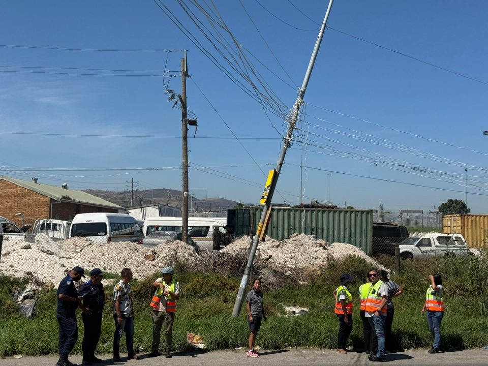 City officials inspect damaged electrical infrastructure and illegal connections in Dunoon during efforts to restore public lighting and improve safety