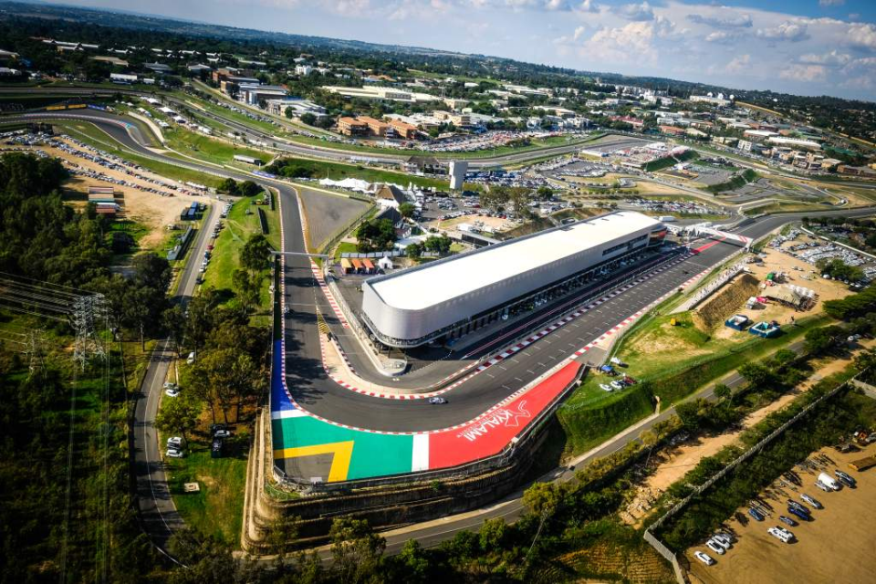 Aerial view of Kyalami Grand Prix Circuit in South Africa, highlighting the racetrack layout and main pit building as momentum builds for Formula 1’s potential return to Africa.