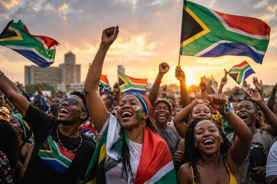 South Africa Freedom Day banner with Social TV logo and national flag elements