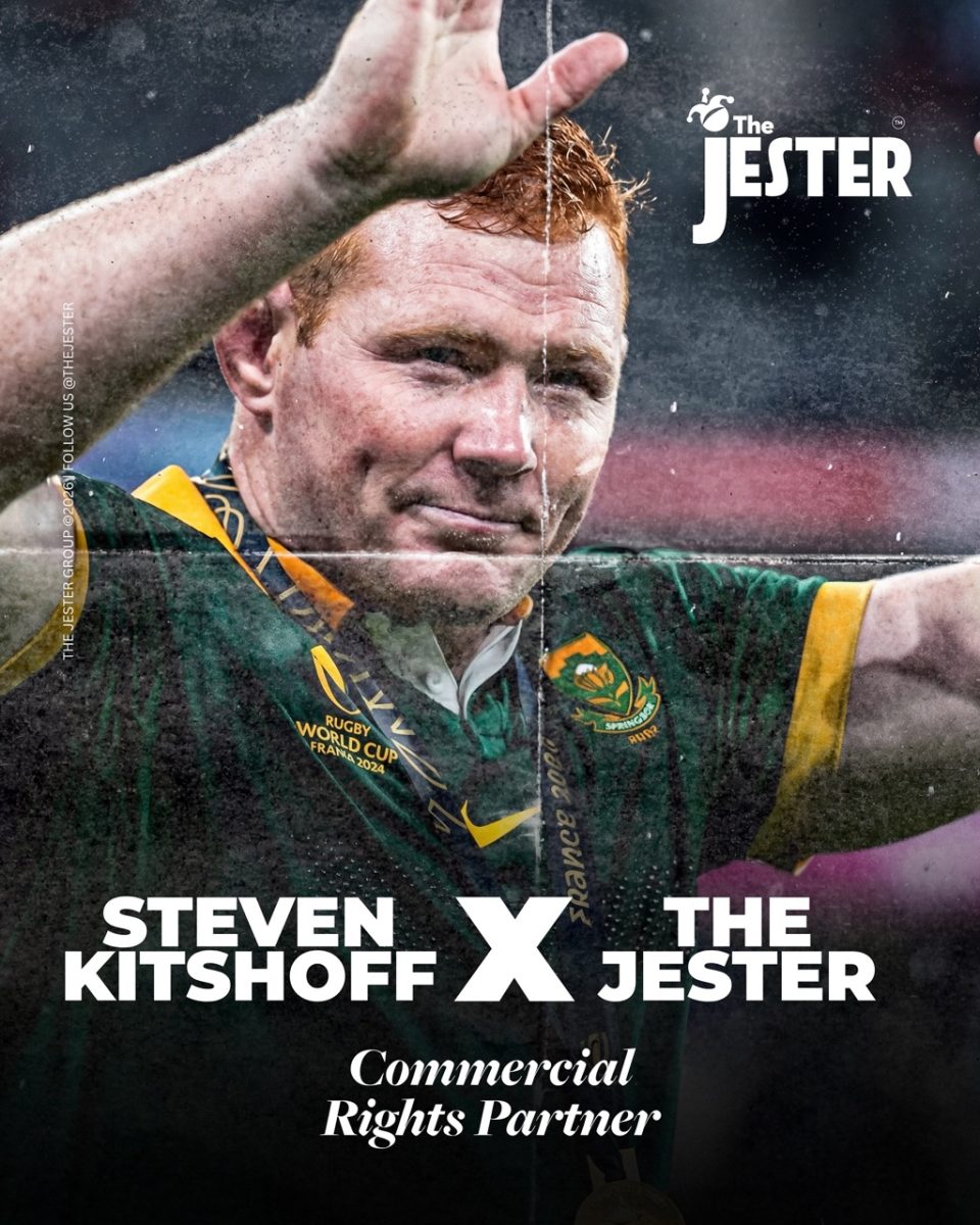 Springbok rugby player Steven Kitshoff announced as commercial rights partner with The Jester Group, highlighting athlete brand partnerships and shared value through sport leadership.