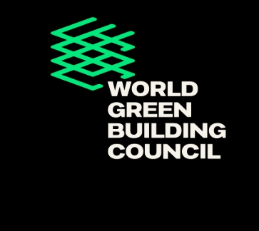 World Green Building Council logo displayed on a black background with a green geometric symbol above white text.