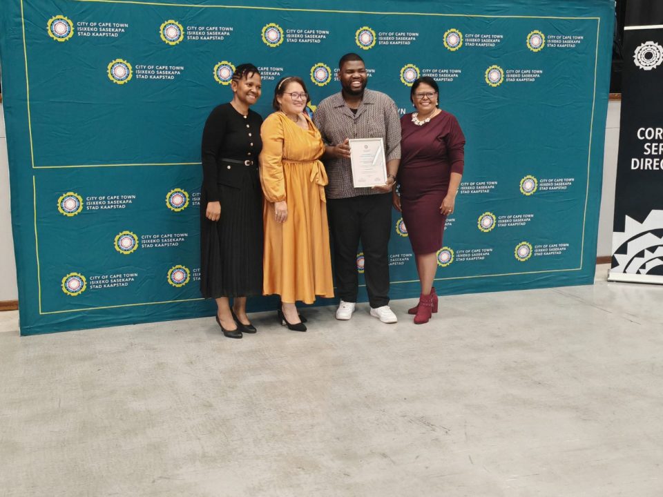 Community award recipients pose with a civic recognition certificate during the City of Cape Town Subcouncil 8 Civic Awards ceremony in Strand.