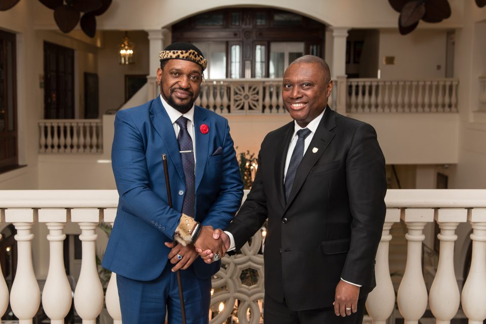 King Misuzulu kaZwelithini and Standard Bank Group CEO Sim Tshabalala shake hands during an engagement focused on economic growth and development in KwaZulu-Natal.