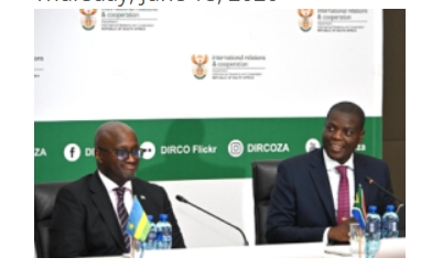 South African Minister Ronald Lamola and Rwandan Foreign Minister Olivier Nduhungirehe participate in a bilateral meeting focused on strengthening diplomatic relations.