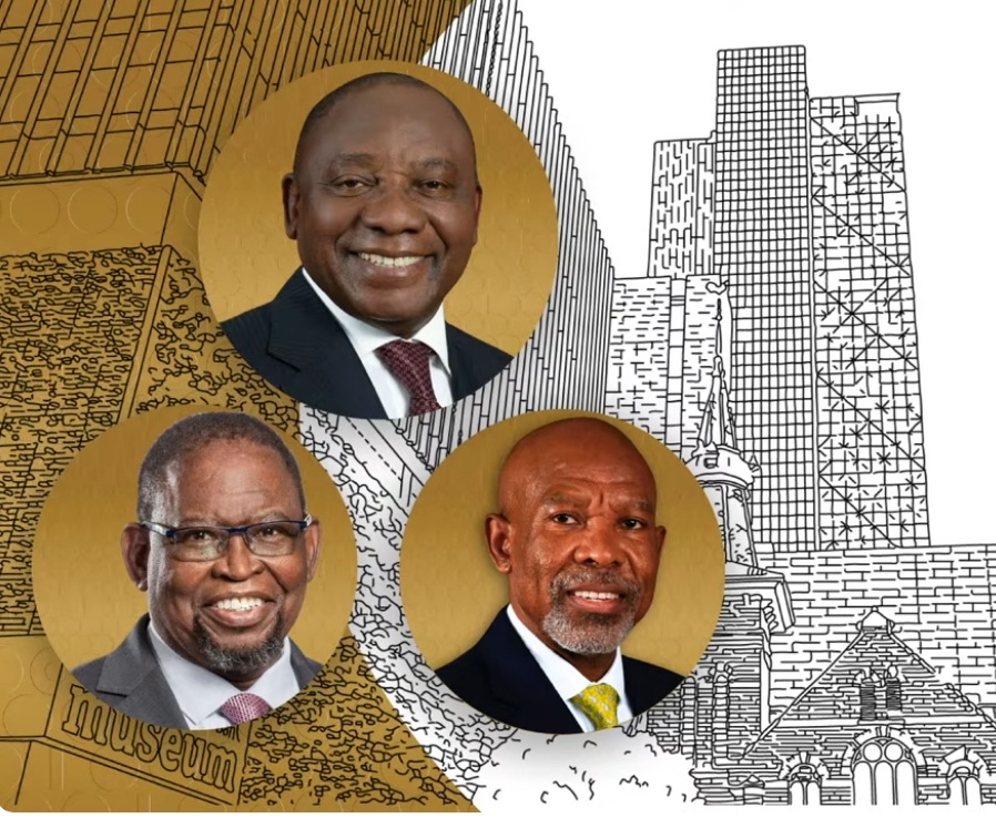 President Cyril Ramaphosa, Finance Minister Enoch Godongwana and SARB Governor Lesetja Kganyago featured in a graphic celebrating the launch of the South African Reserve Bank Museum.