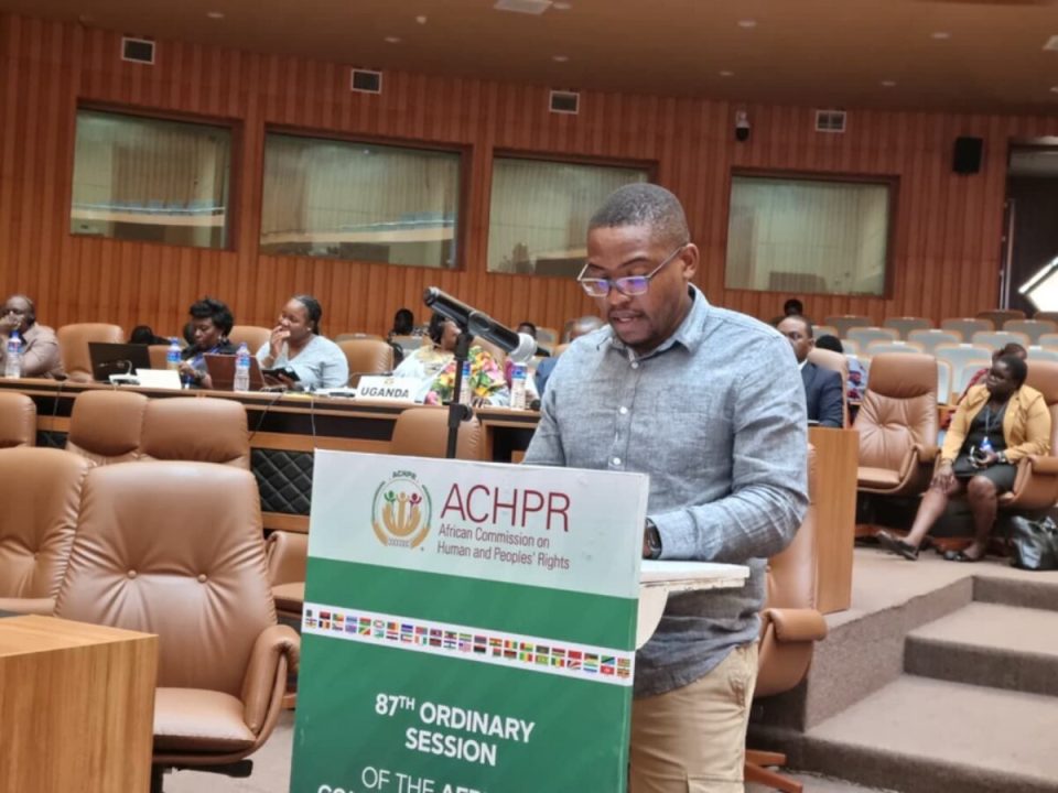 Nyasha Mpani delivers an observer statement on water and sanitation during a session of the African Commission on Human and Peoples’ Rights in Banjul, The Gambia.
