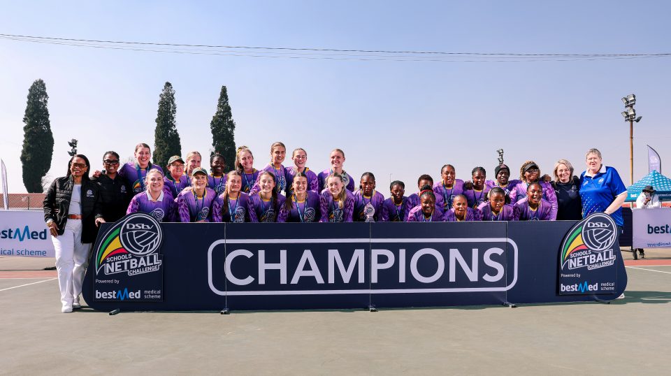 The 2026 DStv Schools Netball Challenge champions celebrate after winning the national finals, recognising South Africa's top school netball teams.