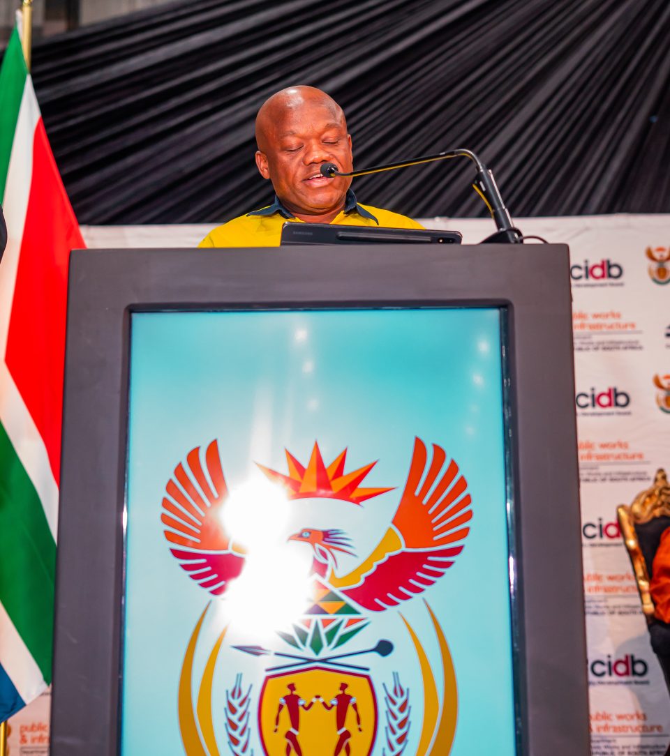 Deputy Minister of Public Works and Infrastructure Sihle Zikalala addresses delegates at the Gauteng Contractor Development Roadshow, highlighting government support for emerging contractors.