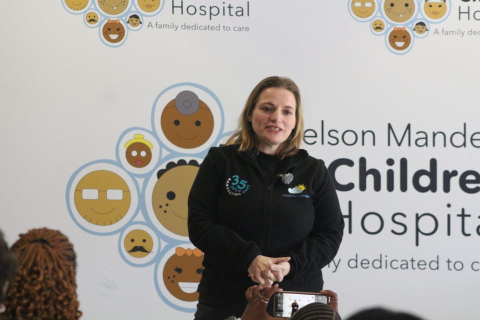 Reach For A Dream CEO Julia Sotirianakos speaking at the Foundation’s 38th birthday celebration at Nelson Mandela Children’s Hospital.
