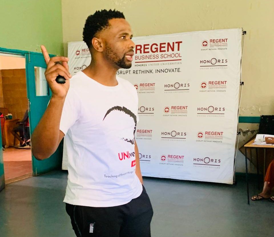 A Regent Business School representative addresses participants during the Eastern Cape school administrator accounting training programme rollout.