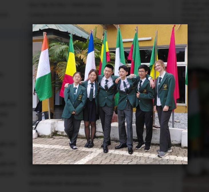 South Africa's Pan African Mathematics Olympiad team stands together in school uniforms with African national flags behind them in Ivory Coast.