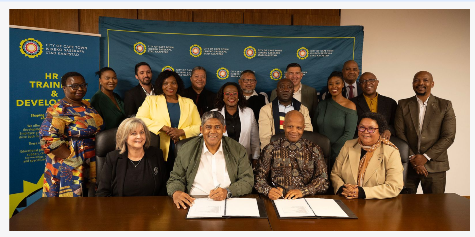 Representatives from the City of Cape Town and LGSETA gather after signing a skills development partnership aimed at expanding accredited training and workforce development.