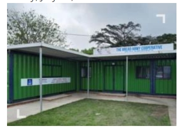 A completed green container bakery built by the eThekwini Municipality as part of its Community Container Bakeries Programme, providing a fully equipped facility for a local bakery co-operative.