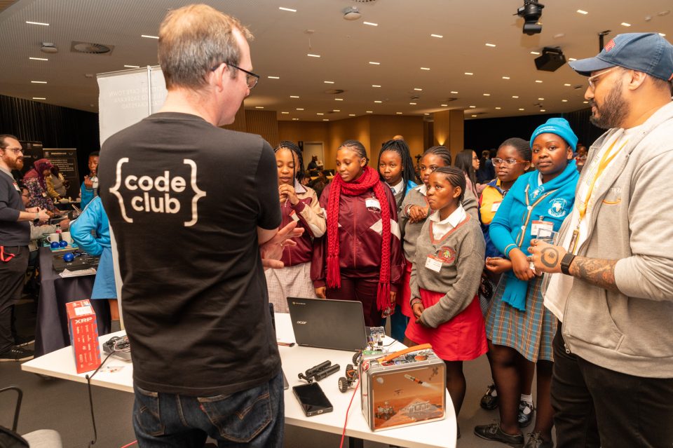 Cape Town schoolgirls explore coding and robotics during a STEAM exhibition hosted at Amazon’s Observatory headquarters.