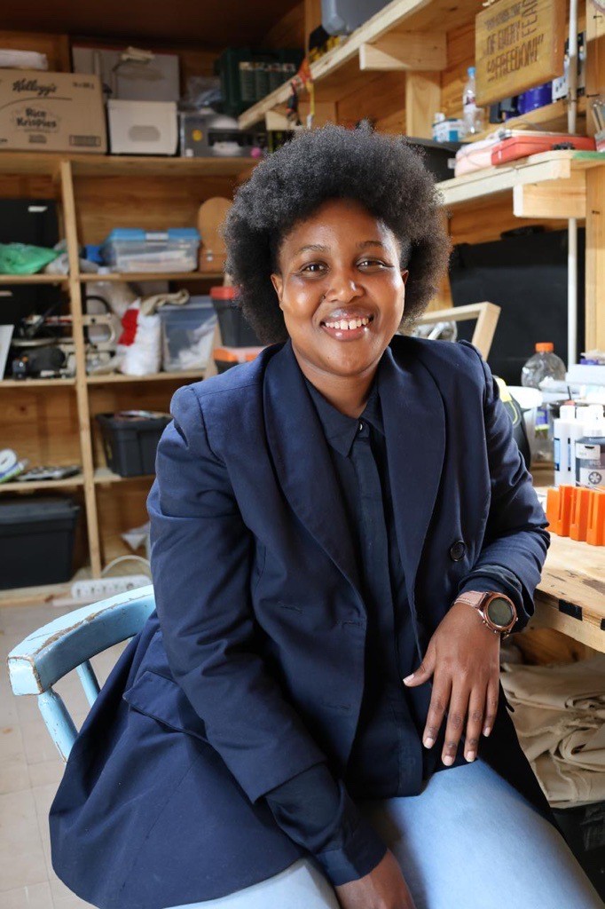 Kelebogile Marope, winner of the 2026 FNB Art Prize, seated in an art studio.