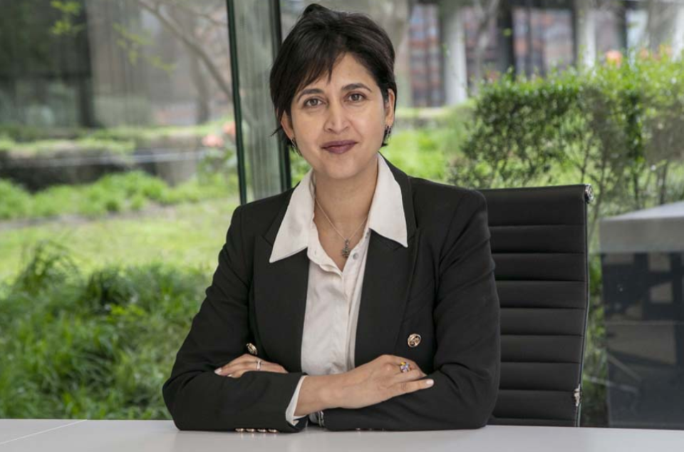 Advocate Adila Hassim SC seated in a professional setting.