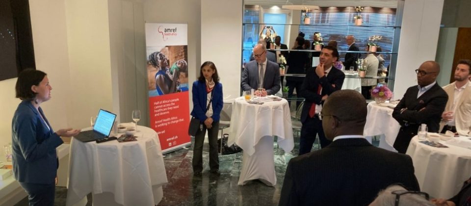 Guests attend the launch of Amref Health Africa Switzerland during the World Health Assembly in Geneva, bringing together global health leaders and partners.