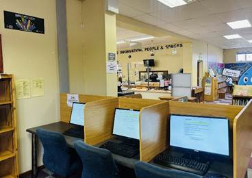 SmartCape computers available for public use inside a City of Cape Town library, providing residents with access to digital services and online resources.