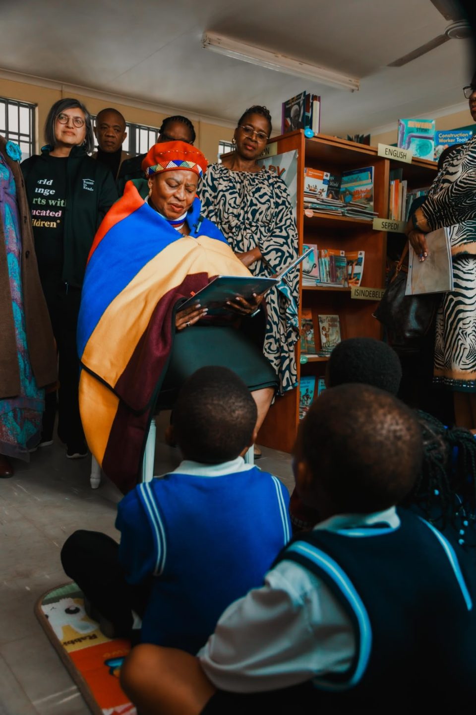 A reading session introduces young learners to books as part of efforts to strengthen childhood literacy and access to reading resources in South Africa.
