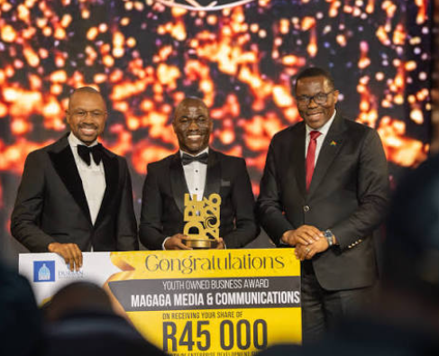Magaga Media & Communications receives the Youth Owned Business Award at the 2026 Durban Business Fair Excellence Awards.