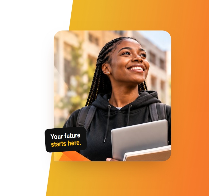 Young South African student holding a laptop and study materials, representing access to higher education through NSFAS financial support.