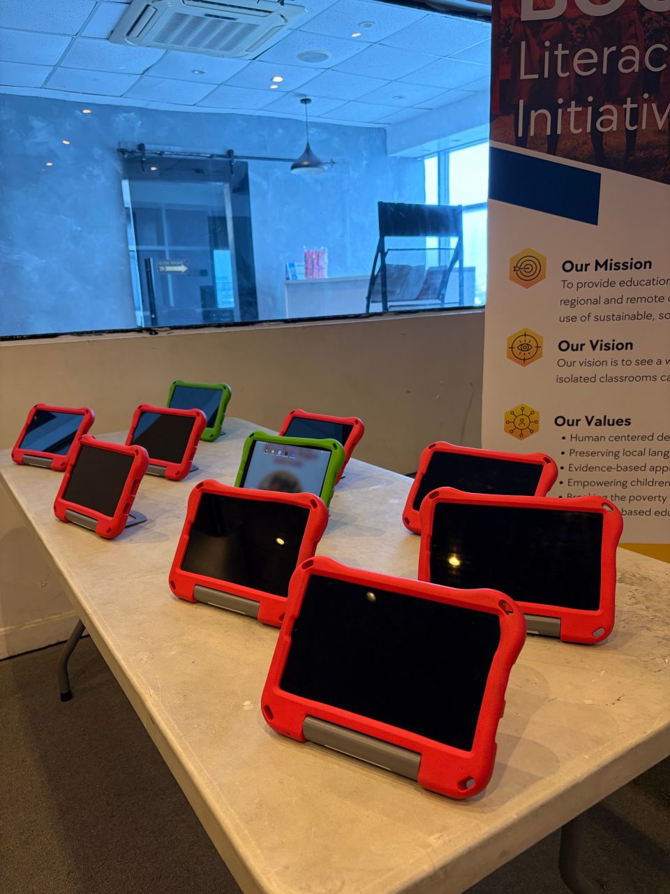 Tablets used by the World Literacy Foundation to provide children with access to digital books and literacy resources.