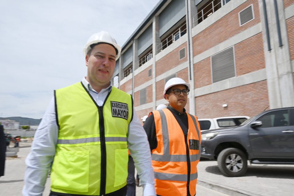 City of Cape Town officials wearing safety gear during a site visit to the Potsdam Wastewater Treatment Works upgrade.