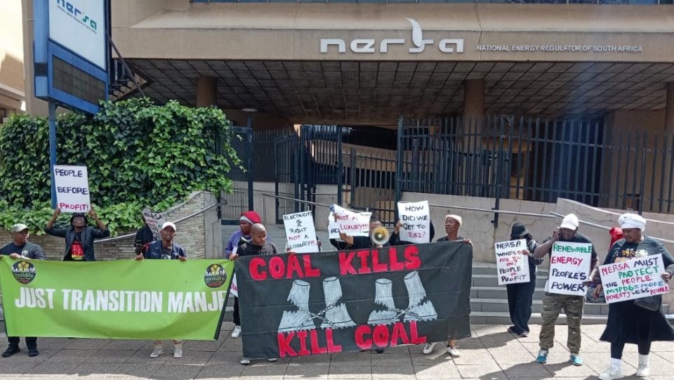 Community members demonstrate outside NERSA offices, calling for affordable electricity, stronger protections for households and greater support for renewable energy.