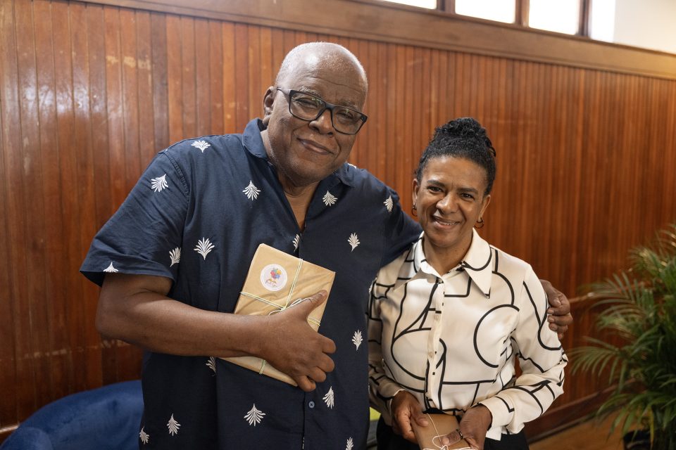 Professor Jonathan Jansen and Fish Hoek Principal Librarian Natasha Segers at the Fish Hoek Library Literary Festival