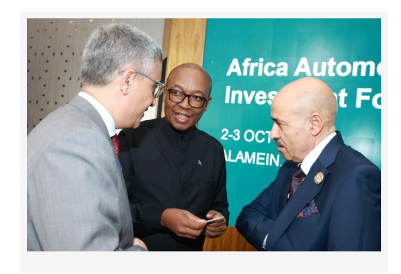 Three officials in conversation at the Africa Automotive Investment Forum in Alamein, Egypt.
