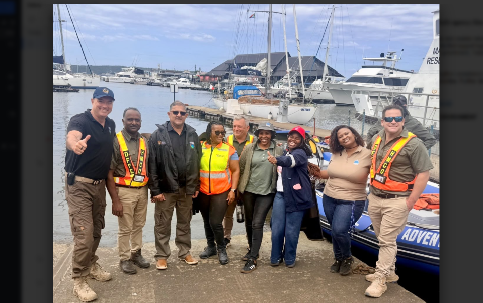 Government, environmental and enforcement representatives during a multi-agency coastal conservation operation at the Port of Durban.