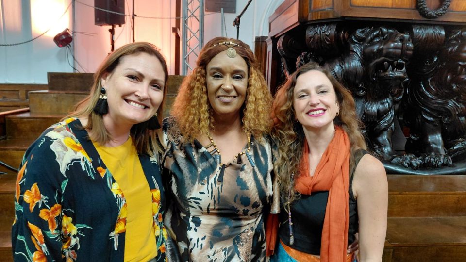 Vicky Sampson, Andrea Weyer and Caitlin Bracken together at World Singing Day Cape Town at the Groote Kerk.